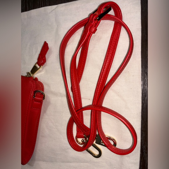 Tory Burch Vibrant Pebbled Red Large Clutch or Crossbody Bag EUC with Dusty - Picture 9 of 9